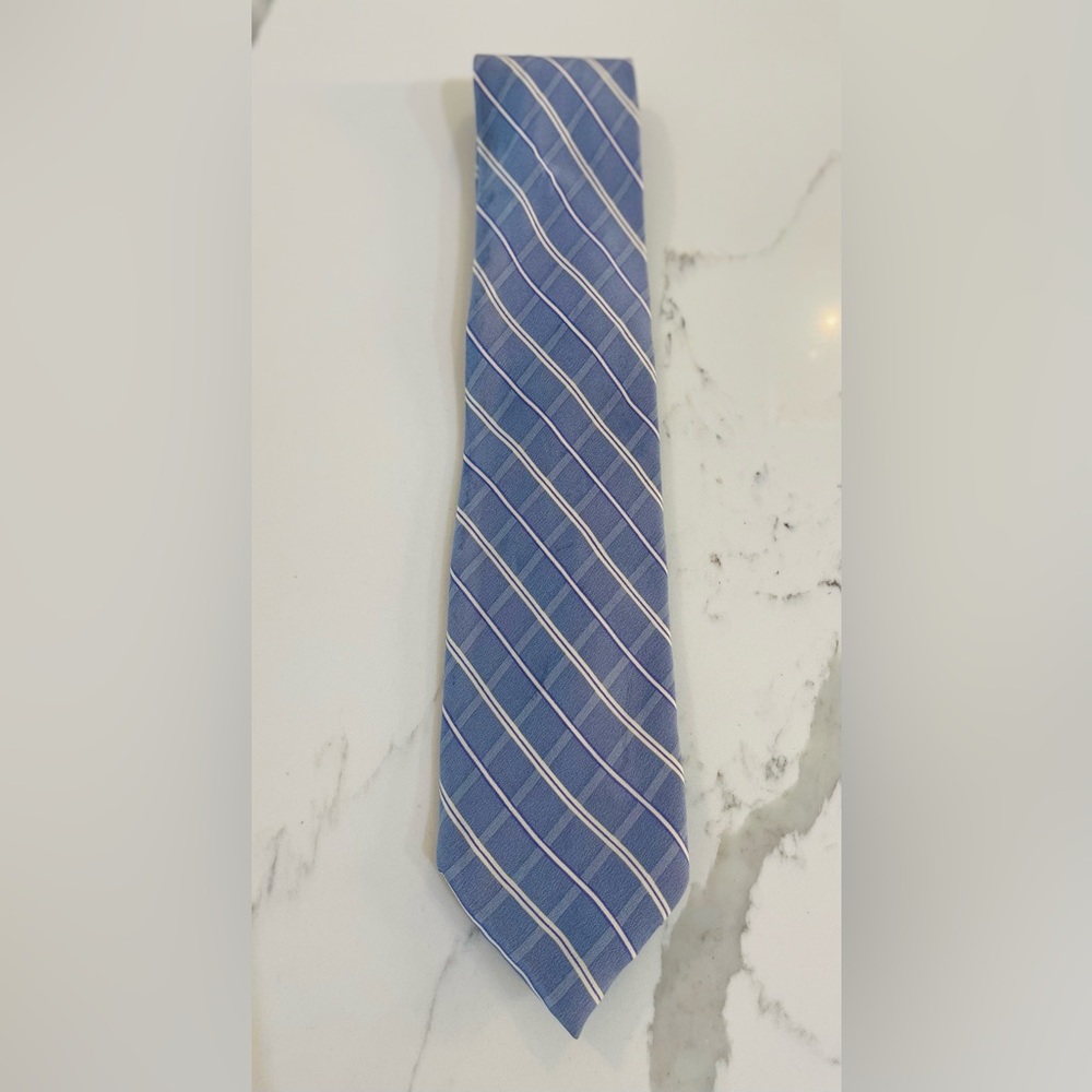 De Amengo Blue and White Silk Tie